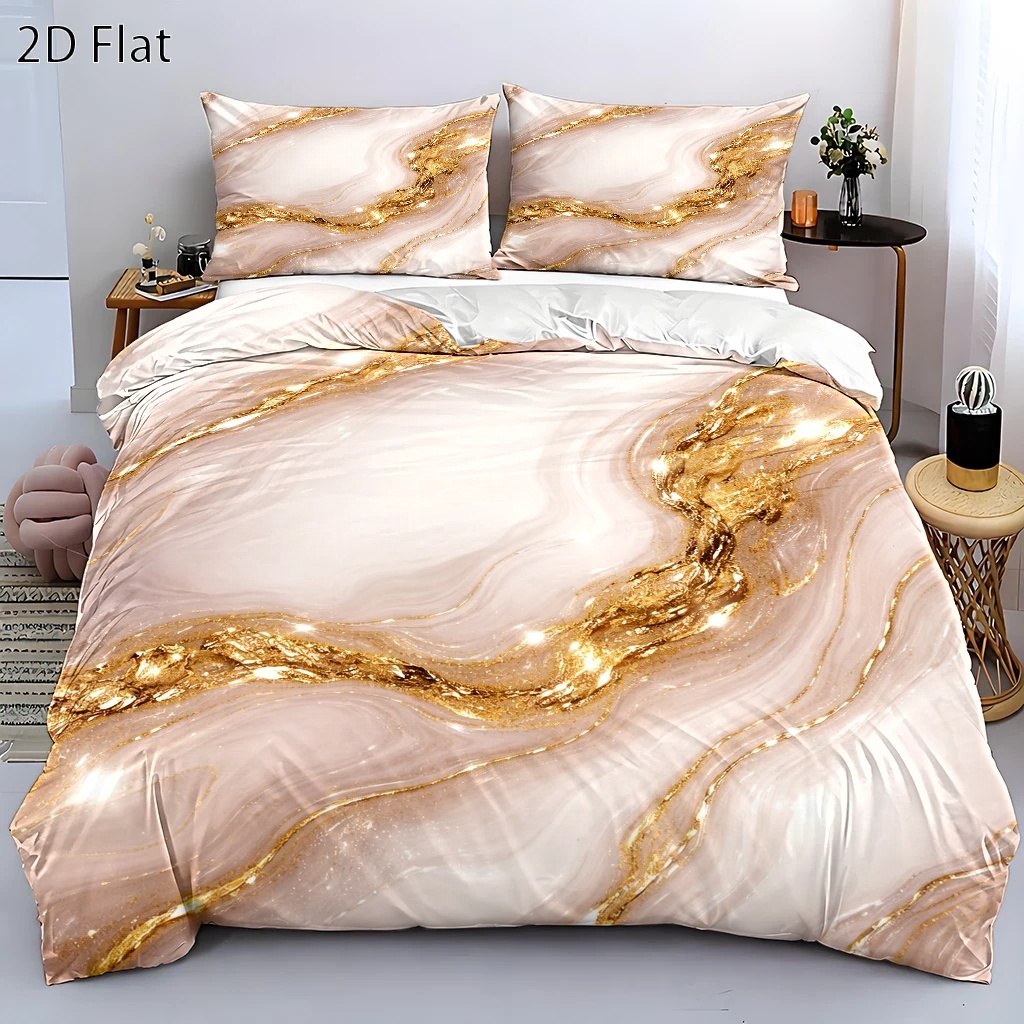 Luxury Gold Skincare - Luxurious Gold Foil Marble-Patterned Duvet Cover
