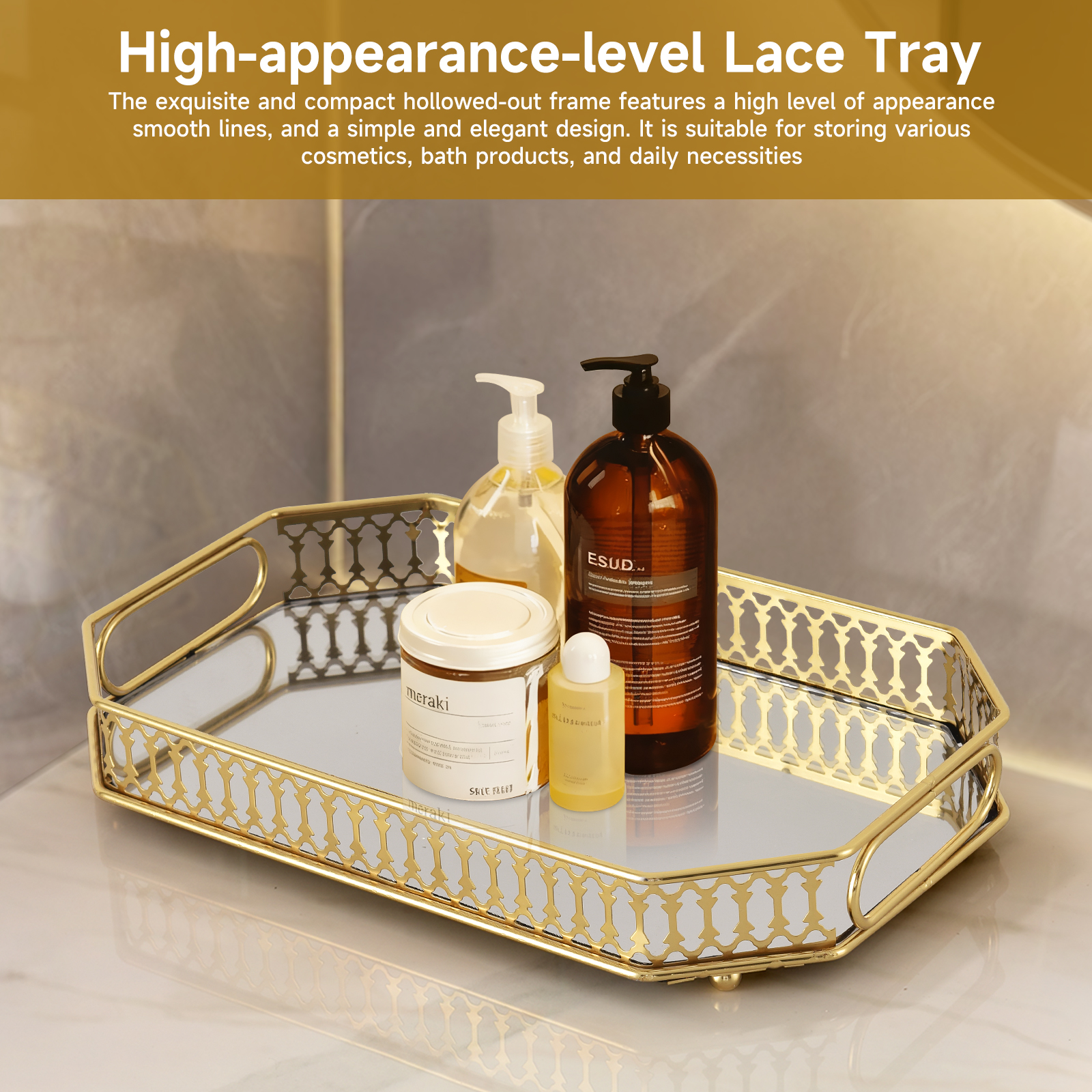 Luxury Gold Skincare - Luxury Gold Lace Hollow Mirror Tray,