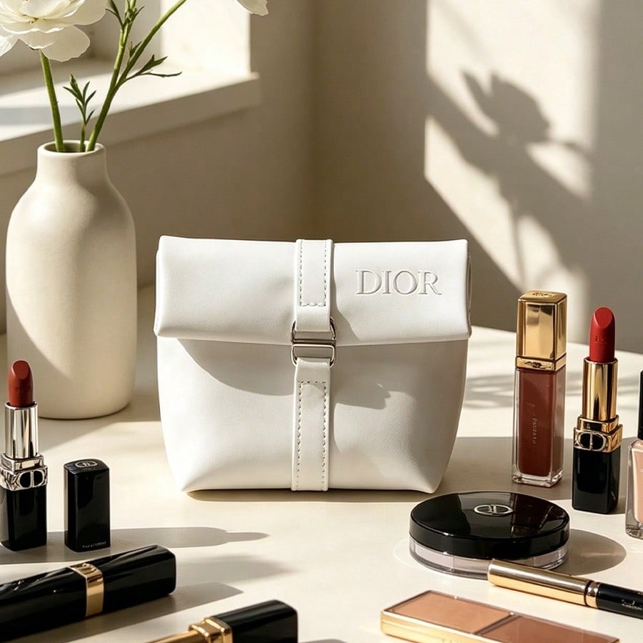 Dior’s Bag White Cosmetic Bag  - đánh giá và giá Luxury Skincare Samples