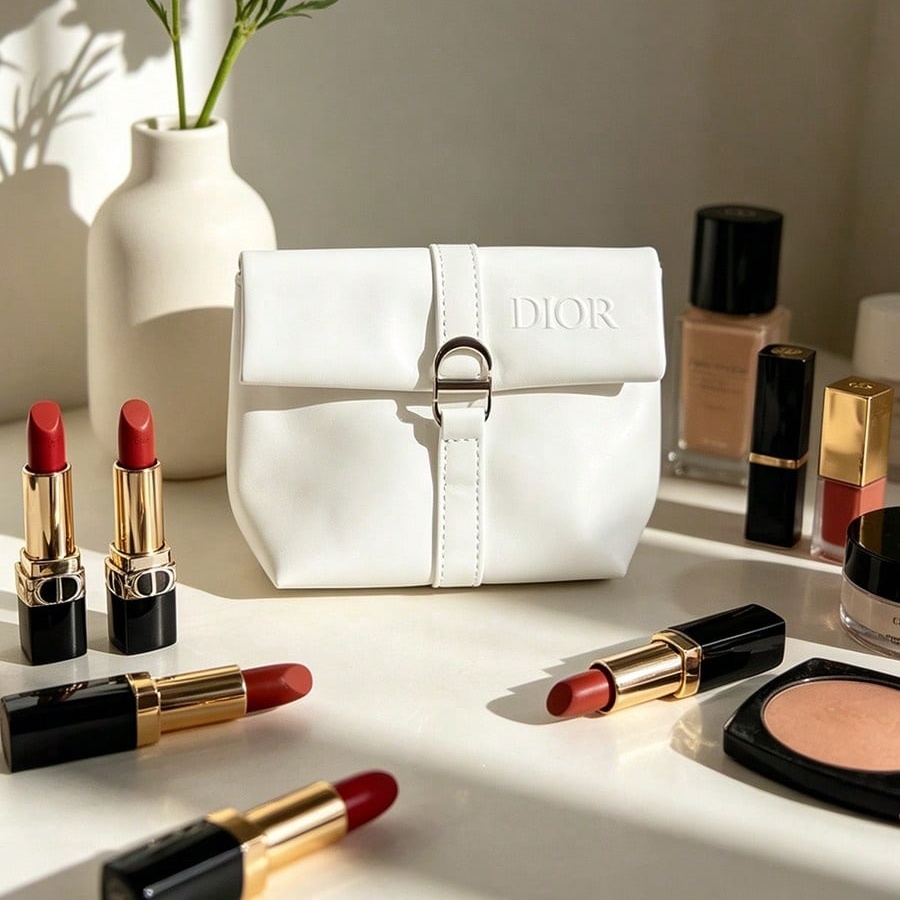 Dior’s Bag White Cosmetic Bag  - đánh giá và giá Luxury Skincare Samples